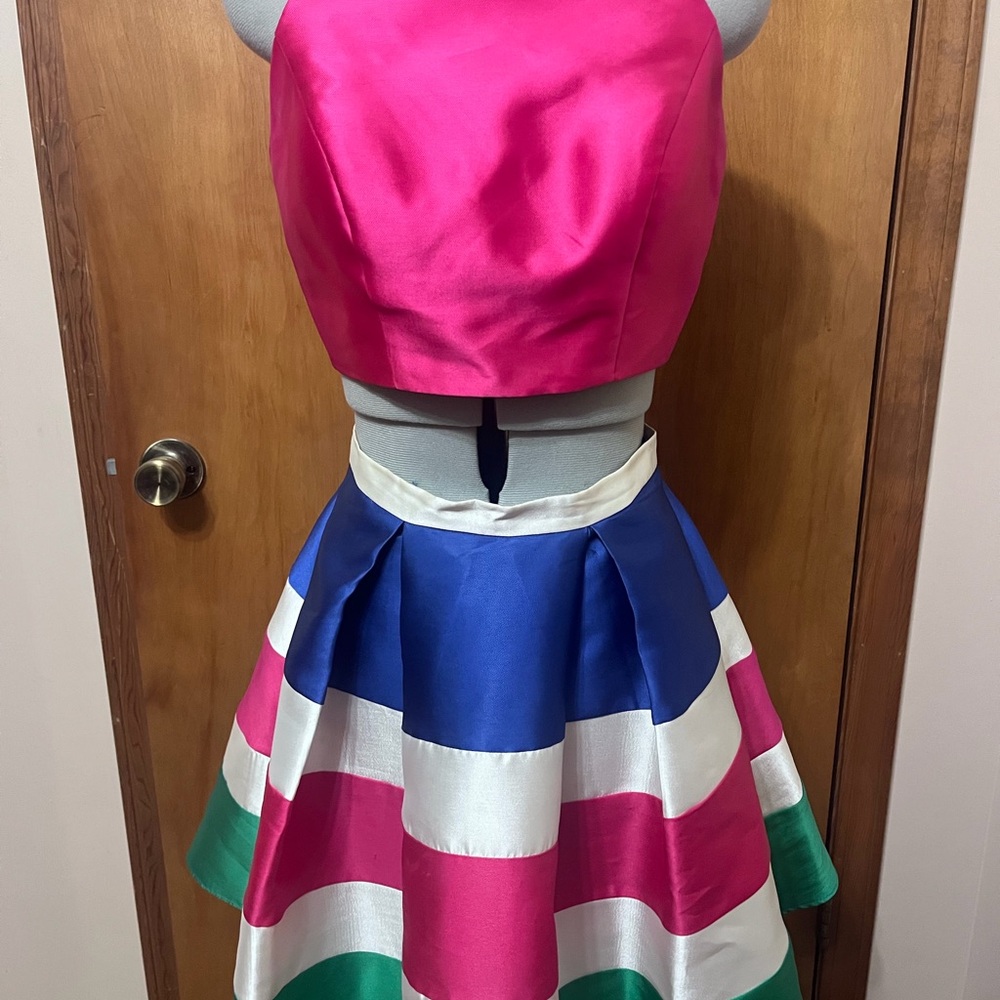 Vibrant Striped Two-Piece Mac Duggal Dress